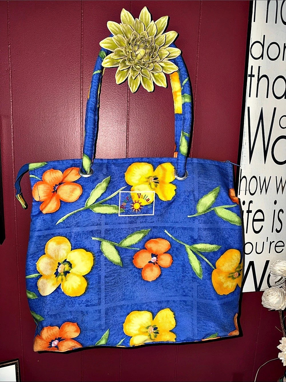 Floral Blue & Yellow Tote Bag
